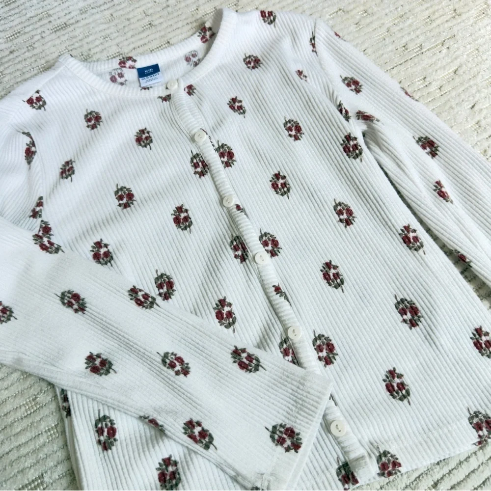 Old Navy Cream Printed Rib-Knit Cardigan Top for Girls M (8)